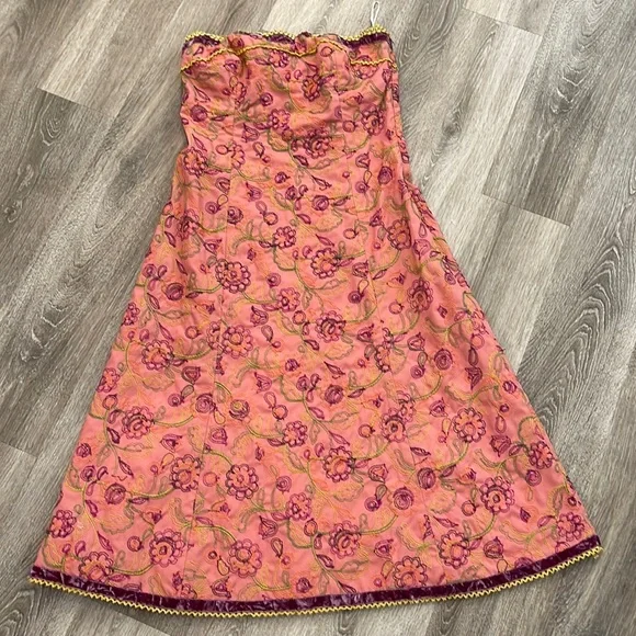 Cynthia Steffe Dresses | Cynthia Steffe Strapless Embroidered Floral Pink Dress Sz 6 Vintage Y2k | Color: Pink/Purple | Size: 6 | Kissmedeals's Closet